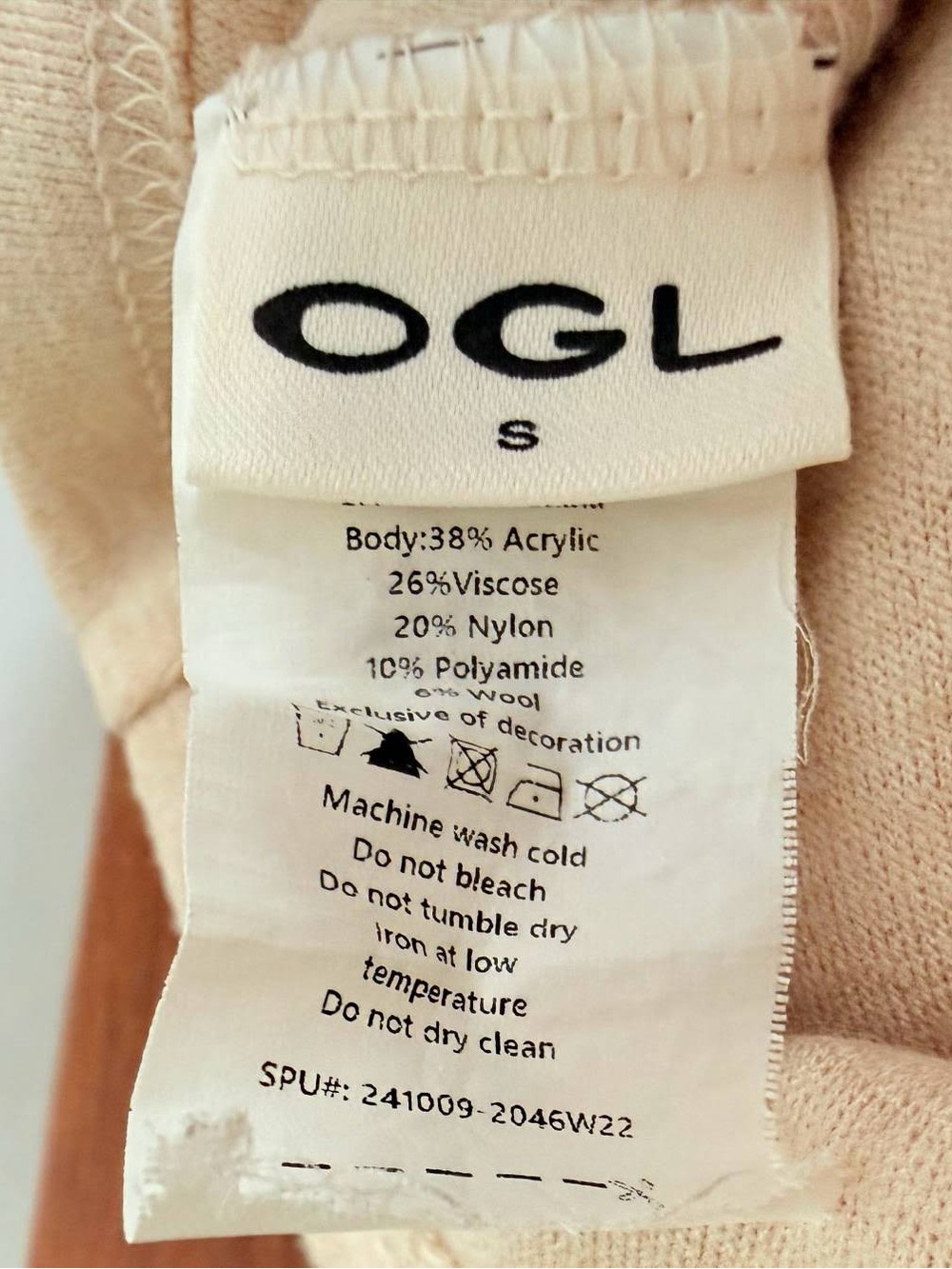 OGL Move Built-In Bra Brami Tank Top Size S Peach Nude Wool Blend Scoop Neck - Picture 4 of 4